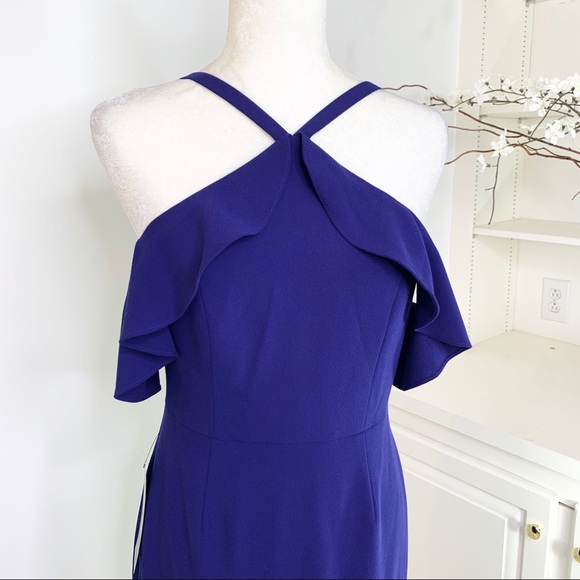 BCBGMaxAzria Elise cold shoulder Ruffle dress Blue - Picture 7 of 12